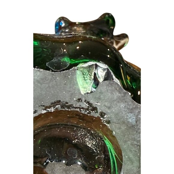 Hand Blown 2 Swung Glass Bud Vases Blue Cobalt & Green Retro MCM Collectable - Picture 11 of 13